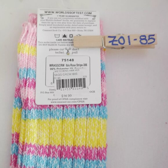Worlds Softest Socks Ragg IBIS Crew Women's Size 6-11 Rose Stripe Spring Summer - Picture 4 of 4